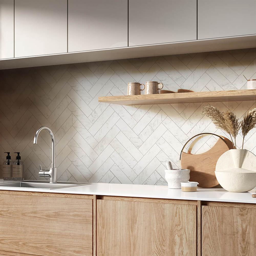 White herringbone Firenza Carrara metro tiles